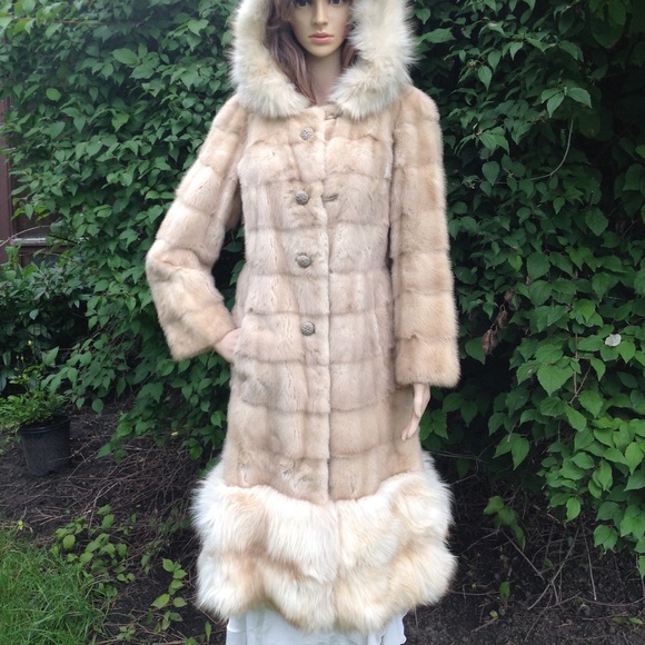 Hooded Real Mink and Fox Fur Princess Long Coat - Picture 3 of 11